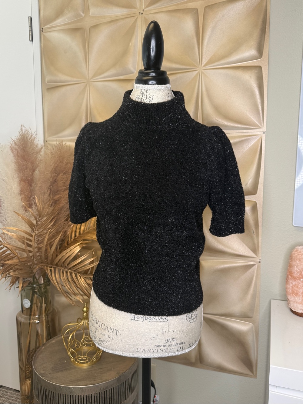 kate spade Black Metallic Sparkle Mock Neck Top